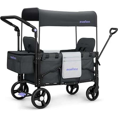 Stroller Wagon for Kids, Wagon Stroller Toddlers 2 Seaters, All-Terrain Baby Wagon Outdoor with Canopy, Parent Organizer, Adjustable Handle & Pull Bar for Infants and Toddlers, Gray
