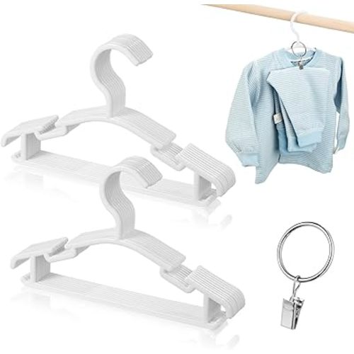 Baby Hangers, Kids Plastic Hangers, Childrens Hanger with Metal Ring Clip, Baby Clothes Hangers for Closet, 20PCS White.Including 20 Metal Ring Clips. (White)