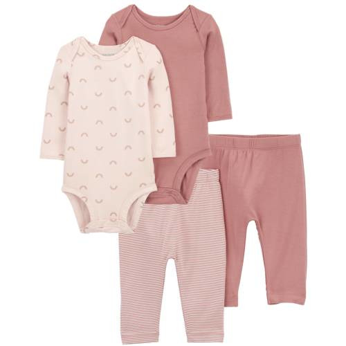 Baby 4-Piece PurelySoft Long-Sleeve Bodysuits & Pants Set - Style,Pink 6 mo