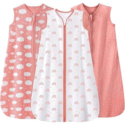 Baby Sleep Sack 0-6 Months 3 Pack 100% Cotton Lightweight 0.5 TOG Wearable Blanket Baby Sleep Bag with 2-Way Zipper for Newborn Infant Toddler Pink