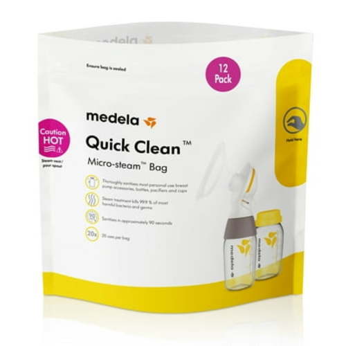 Medela Quick Clean Micro-Steam Bags, 12 Count Sterilizing Bags for Bottles and Breast Pump Parts