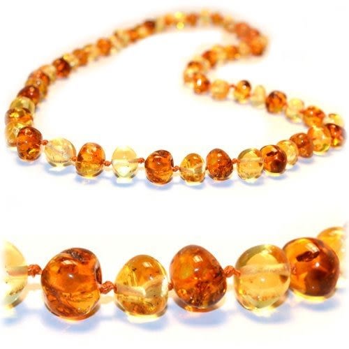 The Art of CureTM - SAFETY KNOTTED - Honey 1x1 - (Unisex) - Certified Baltic Amber Baby Teething Necklace Highest Quality Guaranteed- Anti Flammatory, Drooling & Teething Pain. Easy to Fastens with a Twist-in Screw Clasp Mothers Approved Remedies!