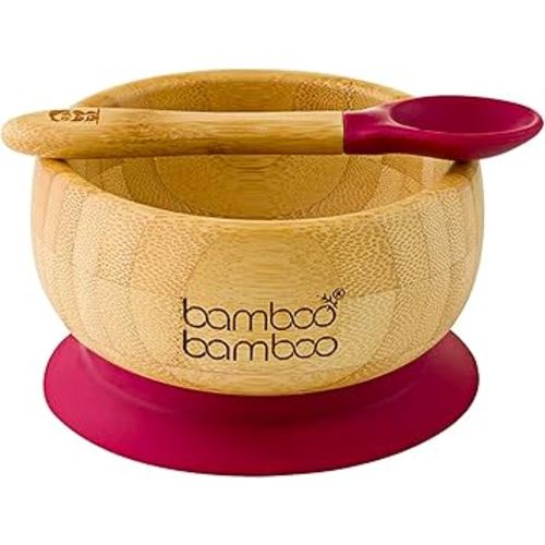 bamboo bamboo ® Suction Bowl for Baby – Bamboo Baby Bowl and Spoon Set with Removable Silicone Suction Cup for Kids | 11.8oz | Non-Toxic | Cool to The Touch | Ideal for Baby-Led Weaning (Cherry)