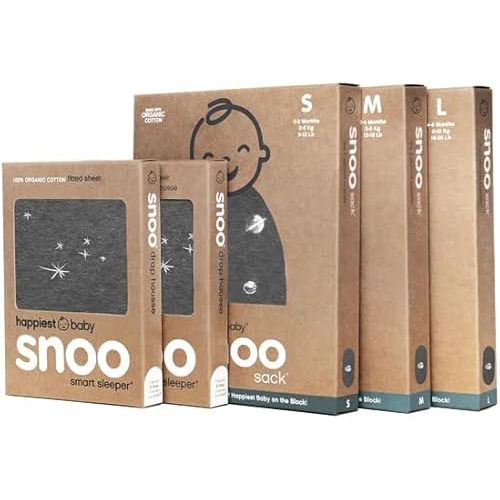 Happiest Baby The Big Bundle 100% Organic Cotton - Includes 3 SNOO Sacks and 2 SNOO Bassinet Fitted Sheets (Charcoal Planets)