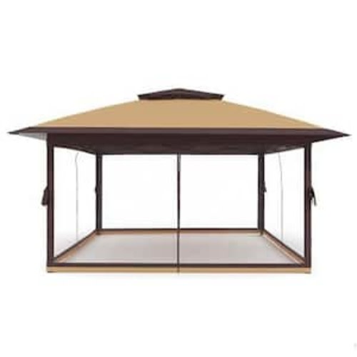 12 ft. x 12 ft. Double Roof Instant Pop Up Gazebo Canopy Tent Sun Shelter in Khaki with Netting and Adjustable Height