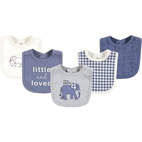 Touched by Nature Unisex Baby Organic Cotton Bibs, Blue Peanut, One Size