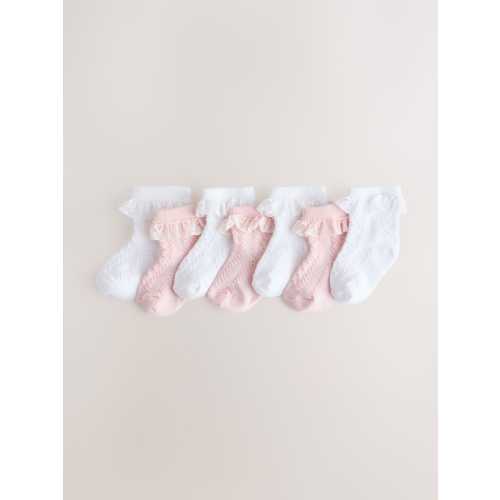 Pink/White Lace Baby Socks 7 Pack (0mths-2yrs)