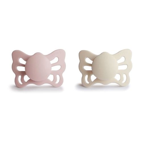FRIGG Butterfly Anatomical SilkySoft Silicone Baby Pacifier | Made in Denmark | BPA-Free (Cream/Blush, 0-6 Months)