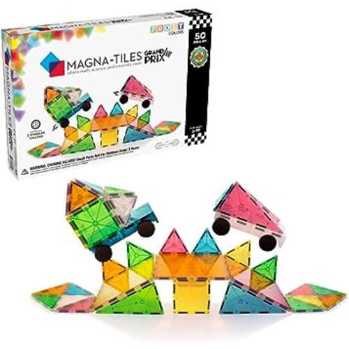 MAGNA-TILES Grand Prix 50-Piece Magnetic Construction Set, The ORIGINAL Magnetic Building Brand