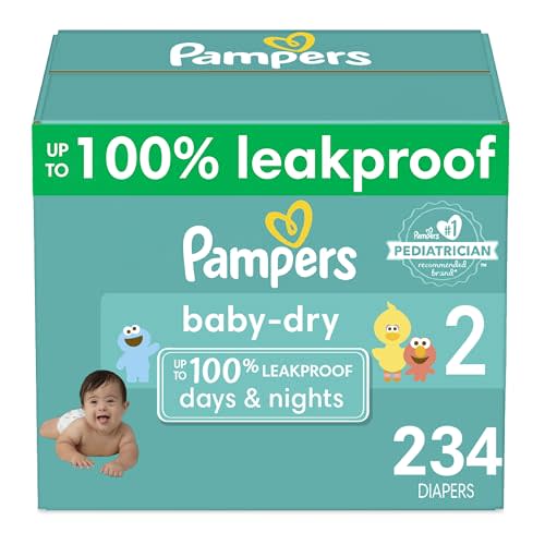 Pampers Baby Dry Diapers - Size 2, One Month Supply (234 Count), Absorbent Disposable Diapers