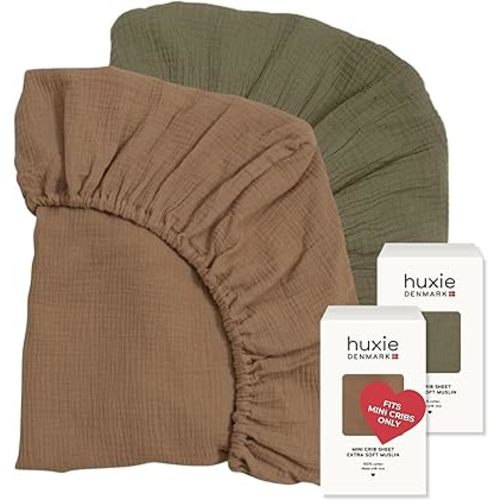 24 x 38 Mini Crib Sheets - Organic Cotton Muslin Fitted Crib Sheet Fitted for Pack and Play - Ultra-Soft and Breathable Crib Sheets for Boys and Girls (Mini Sage Green/Natural)