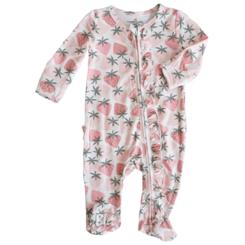 Ruffle Zipper Footies for Girls - Newborn Berry Happy