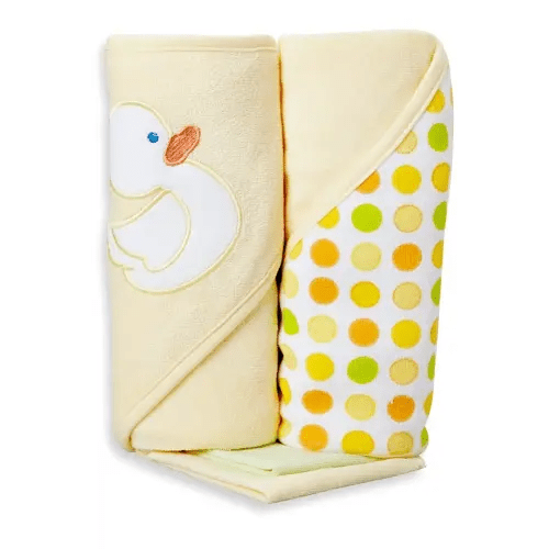 Spasilk Hooded Terry Bath Towel with Washcloths, Duck Yellow, 2-Count
