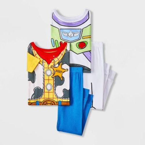 Toddler Boys' 4pc Snug Fit Cotton Toy Story Pajama Set - White 2T: Crew Neck, Short & Long Sleeve, Machine Washable