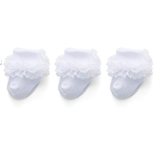 EPEIUS Baby-Girls Eyelet Turn Cuff Ruffle Lace Socks Triple Lace Dressy Socks Newborn/Infants/Toddlers 3/5 Pairs