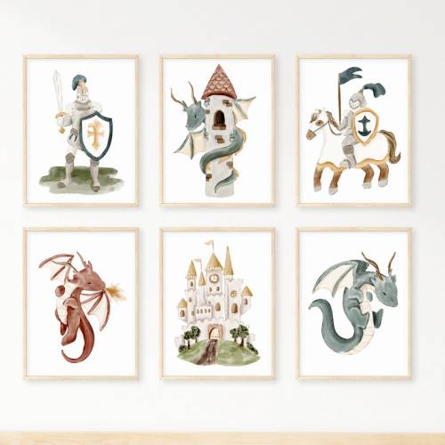 Boy Nursery Dragon Prints Set of 6 Boys Room Decor Dragon - Etsy