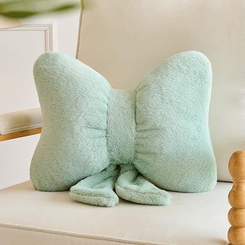 Bowknot Pillow Sage Green Cute Bow Decorative Throw Pillows 12" Aesthetic Home Decor Bow Cushions Butterfly Knot Plush Pillow for Bedroom Couch