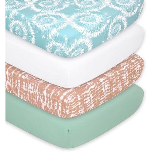 The Peanutshell Crib Sheets, Neutral, Fitted Baby Bed Sheet Set, Standard Size Crib Mattress, 52x28, Boho Nursery Decor, 4 Pack in White, Green, Brown, Teal