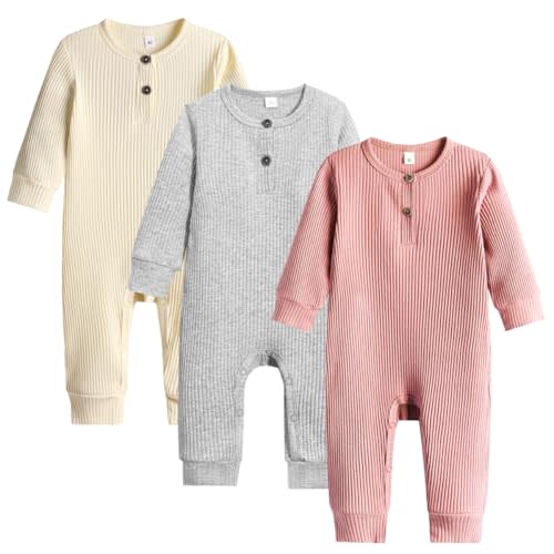 Bafeicao Baby Boy Girl 2/3 Pack Solid Romper Ribbed Short/Long Sleeve Bodysuit Jumpsuit Infant Knitted Outfits Clothes