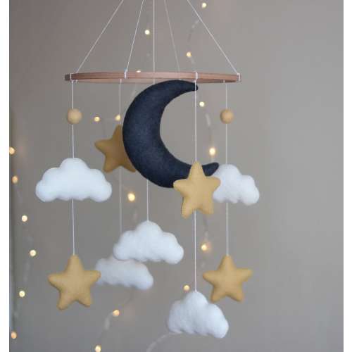 Moon baby mobile Crib mobile with moon, stars and clouds Felt mobile moon nursery
