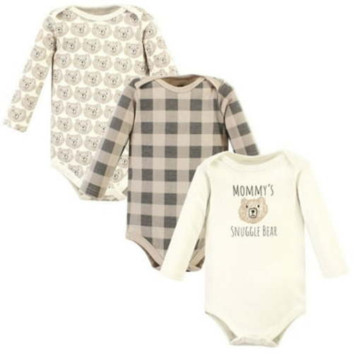 Hudson Baby Cotton Long-Sleeve Bodysuits, Snuggle Bear, 3-6 Months