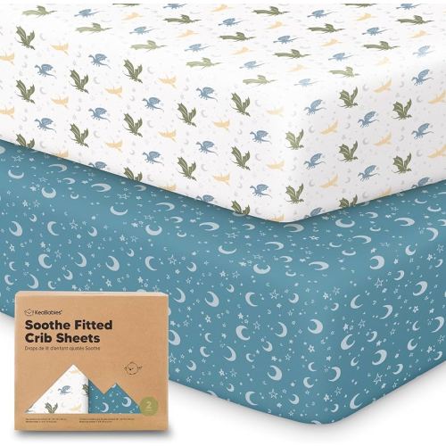 KeaBabies 2-Pack Organic Crib Sheets for Boys, Girls - 52x28 Fitted Crib Mattress Sheet Neutral, Breathable Jersey Cotton Cover for Baby Bed, Toddler Mattress, Soft & Cute Prints (Dragon Tale)