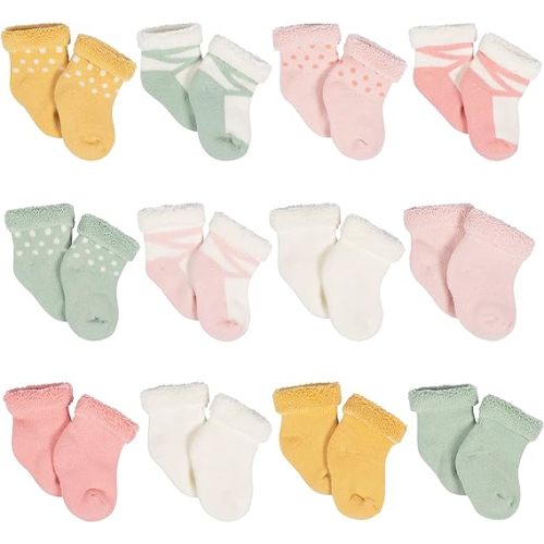 Gerber Unisex Baby 12-Pair Sock Bundle Golden Floral 0-3 Months