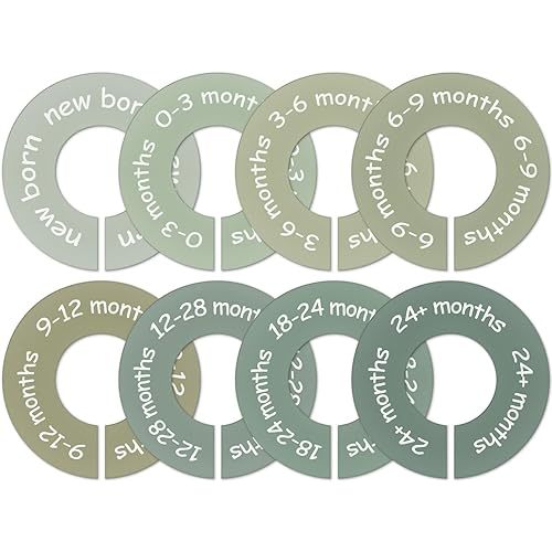 JarThenaAMCS 8Pcs Gradient Green Baby Closet Size Dividers Baby Clothes Hanger Organizers Newborn to 24 Month Thicken Infant Wardrobe Separators for Home Nursery Bedroom