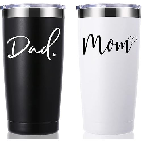 momocici Dad Mom 20 OZ Couple Tumbler.New Parents Gifts for Couples.Pregnancy Announcement Anniversary Parents to be Gift.Gifts for New Dad New Mom Mother's Day Father's Day.(White&Black)