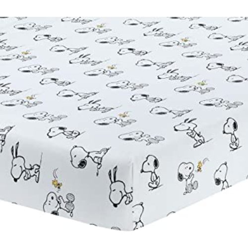 Lambs & Ivy Classic Snoopy 100% Cotton White/Black Fitted Baby Crib Sheet