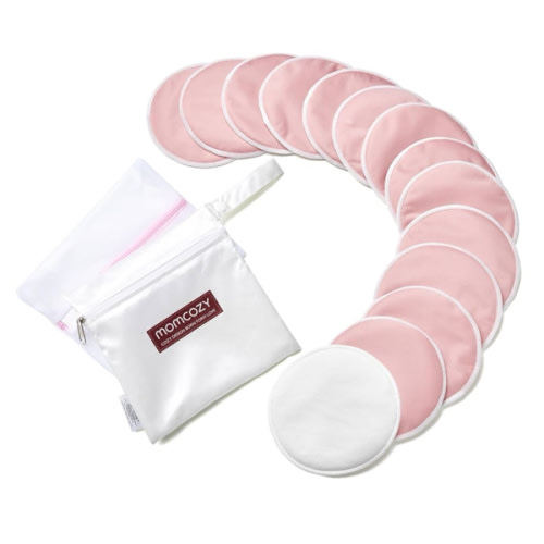 Momcozy Reusable Nursing Pads, Innovative Use of One Way Moisture-Wicking Fabric & 3-Layer Washable Breast Pads, Ultra-Thin Design, Light and Unburden, 14 Pack + Wet & Dry Separation Bag + Wash Bag