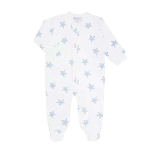 Blue Stars Print Zipper Footie - 3-6M