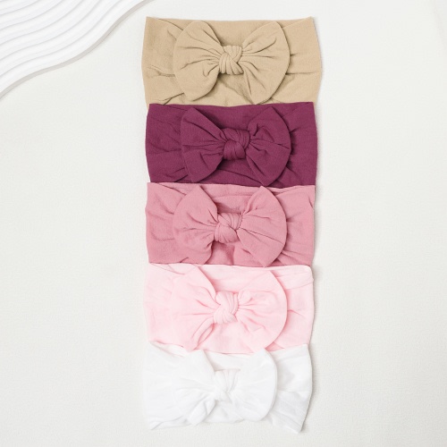 5pcs Soft Elastic Solid Color Nylon Handmade Bows Hair Tie Photography Clothing Matching Cute Bow Headband Multifunctional Headdress Hair Additions Gift Set