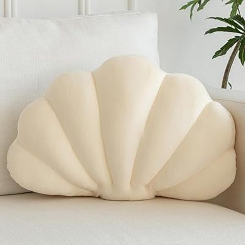 Shell Pillow, Shell Shaped Decorative Throw Pillows with Velet for Couch Bed, Cute Seashell Beachy Room Decor Aesthetic Throw Pillows for Bedroom Living Room(13x10 Inches, White)