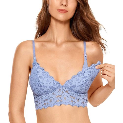 Women's Wire Free Lightly Lined Maternity Nursing Lace Bra Bralette