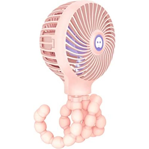 TRELC Mini Handheld Stroller Fan, Personal Portable Baby Fan with Flexible Tripod, 2024 Upgraded Version, Gift for Children, Rechargeable Fan for Office Room Car Traveling BBQ Gym Fan (Pink)