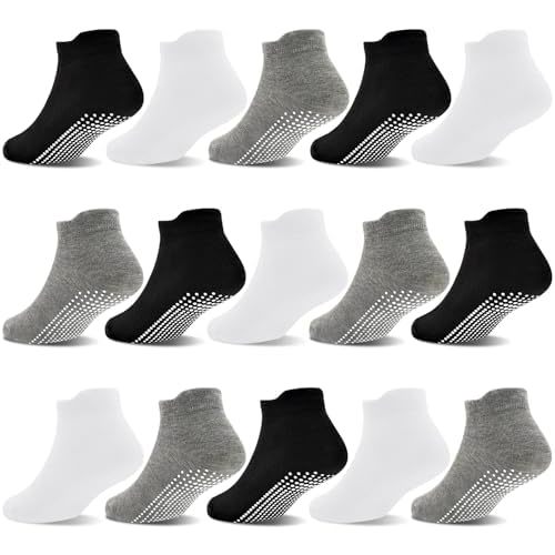 GRPSKCOS Non Slip Toddler Socks 15 Pairs Toddler Grip Anti Skid Low Cut Socks for 1-7 Years Boys Girls