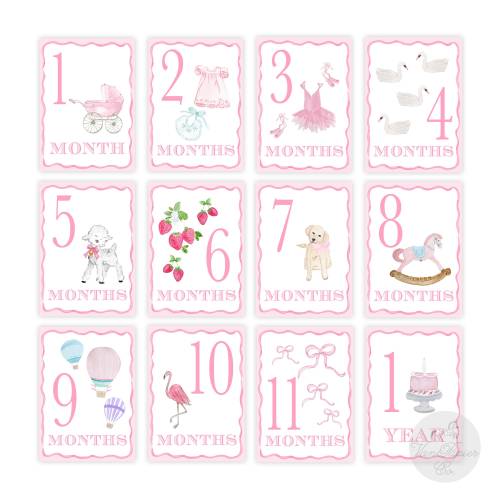 Pink Scalloped Watercolor Milestone Cards | Girls Milestone Cards | Watercolor Milestone Cards | Baby Milestones | Shower | Milestone Cards