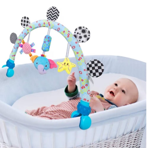 Caterbee Travel Arch Bassinet Mobile Toys for Infant & Toddlers,Clip on Stroller Toy Crib Accessory & Pram Activity Bar Toy for Indoor and Outdoor (Elephant)