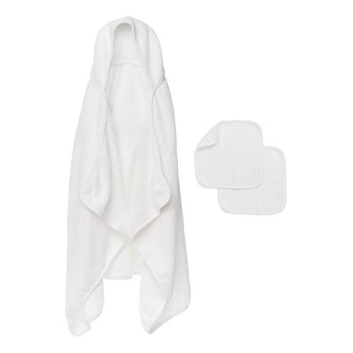 Lalo The Hooded Towel & Washcloth Set, 100% Organic Cotton, Soft on Sensitive Skin, Durable & Absorbent, Machine Washable, Includes One Baby Towel and Two Washcloths - Coconut