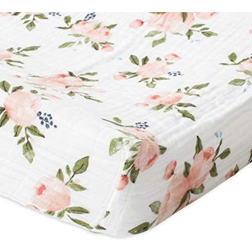 Little Unicorn – Watercolor Roses Changing Pad Cover | 100% Cotton Muslin | Super Soft and Easy Clean | 16” x 32” | Machine Washable