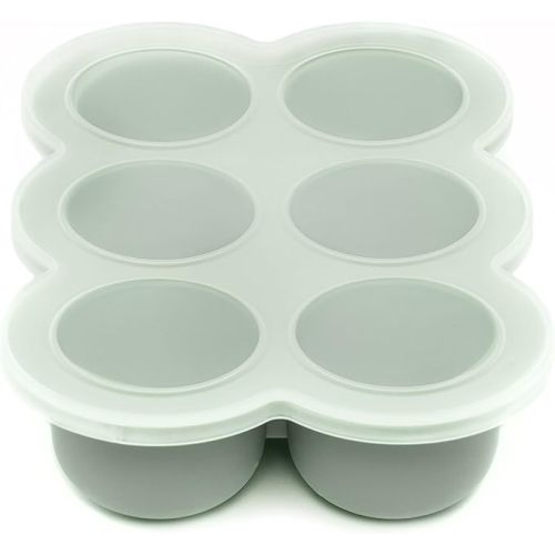 WeeSprout Silicone Baby Food Freezer Tray with Clip-on Lid - Perfect Storage Container for Homemade Baby Food, Vegetable & Fruit Purees, and Breast Milk (Matte Green, Six 3 Ounce Sections) - Bright Grey