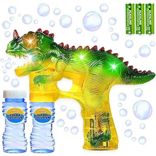 Upgraded Dinosaur Bubble Gun – Leak-Free Automatic Bubble Blower & Maker for Toddlers & Kids | Battery-Powered Bubble Shooter for Boys & Girls | Ready to Play – Includes Batteries & Bubble Solution