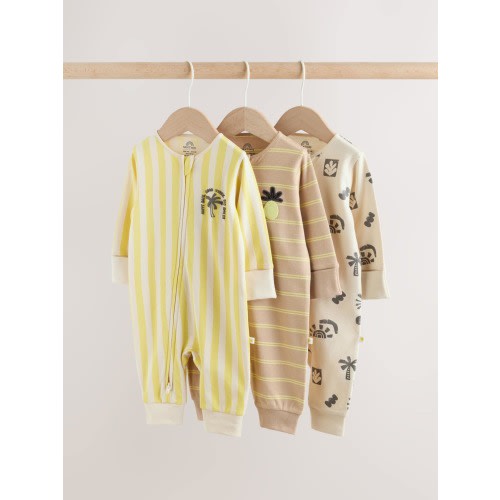 Multi Palm Two Way Zip Baby Sleepsuits 3 Pack (0mths-3yrs)
