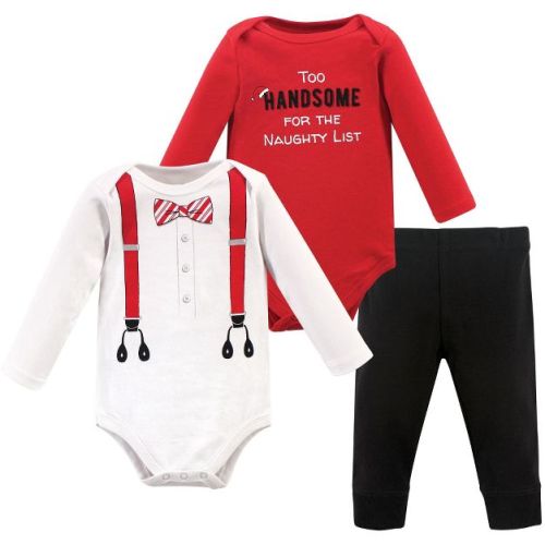 Little Treasure Baby Boy Cotton Bodysuit and Pant Set, Red Suspenders, 0-3 Months