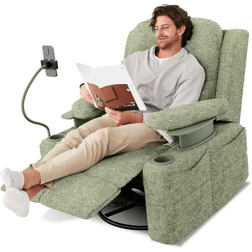 Living Room Chairs, Muse Design Award, Power Recliner Chair for Adults with Adjustable Armrests, Oversized Swivel Rocker Recliner with Infinite Positions, USB Ports, Cup&Phone Holder(Fabric)
