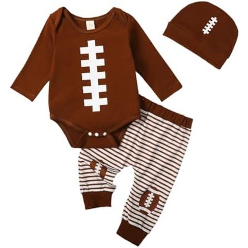 Baby Boy Football Outfits Sundays are for with daddy Letter Print Bodysuit Romper Rugby Legging Pants Hat 3pcs Set