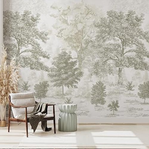 Vintage Forest Wall Mural Peel and Stick 148" W x 98" H Beige Tree Wallpaper Self-Adhesive Large Nature Landscapes Murals Canvas Wall Decor for Bedroom Bathroom