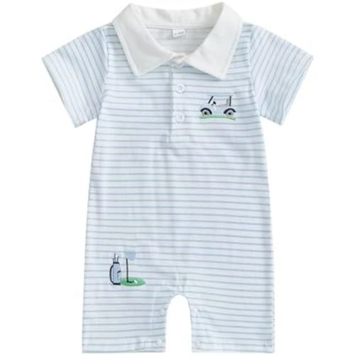 Gueuusu Newborn Baby Boy Golf Outfit Short Sleeve Golf Embroidery Collared Romper Button Lapel One Piece Summer Outfit