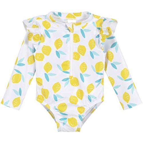 Gerber Baby Girls' Toddler Long Sleeve One Piece Rashguard Swimsuit